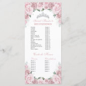 Zachte Roze Bloemstuk Koets Quinceañera Evenemente Programmakaart (Achterkant)