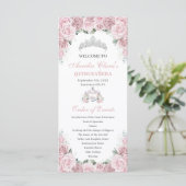 Zachte Roze Bloemstuk Koets Quinceañera Evenemente Programmakaart (Staand voorkant)