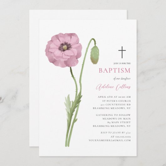 Zachte Roze Bloesem Bloesem Elegant Script Doop Kaart (Voorkant / Achterkant)