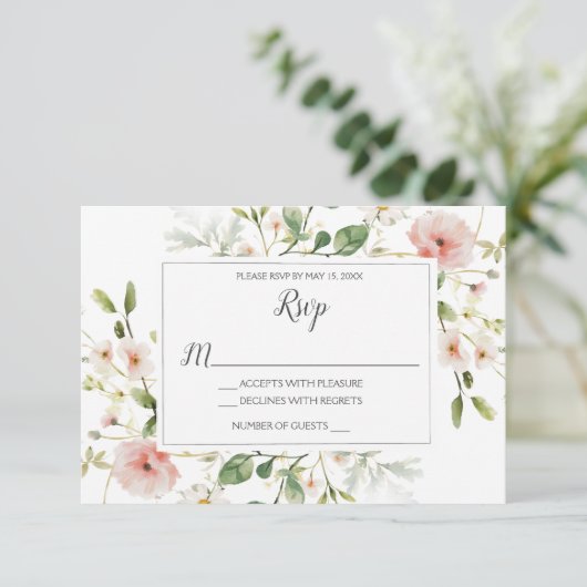 Zachte Roze Bloesems Bloemen Bloemen Bloemen Huwel Kaart (Staand voorkant)