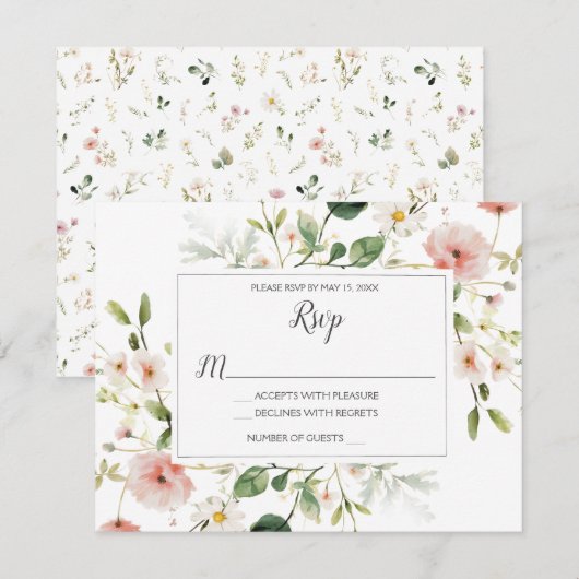Zachte Roze Bloesems Bloemen Bloemen Bloemen Huwel RSVP Kaartje (Voorkant / Achterkant)