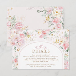 Zachte Roze Blush Bloemrozen Groene Details Informatiekaartje