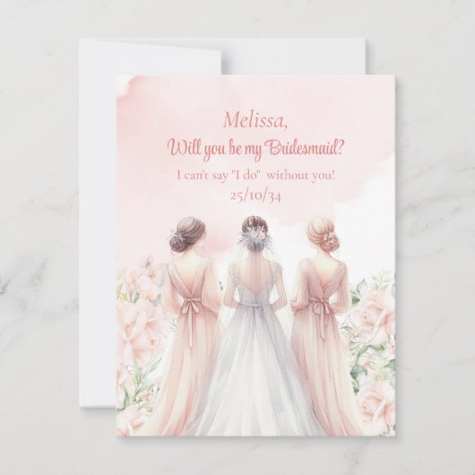 Zachte roze blush rozen eucalyptus bruid bruidsmei kaart (Voorkant)