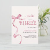 Zachte Roze Boog Derde Verjaardag Meisje Kaart (Staand voorkant)