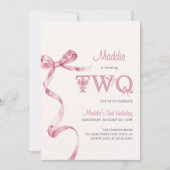 Zachte Roze Boog Tweede Verjaardag Meisje Kaart (Voorkant)