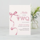 Zachte Roze Boog Tweede Verjaardag Meisje Kaart (Staand voorkant)