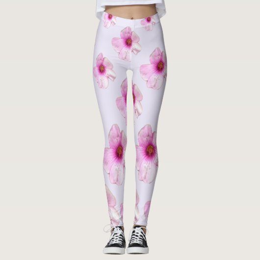 Zachte Roze Botanische Bloemenprint Leggings (Voorkant)