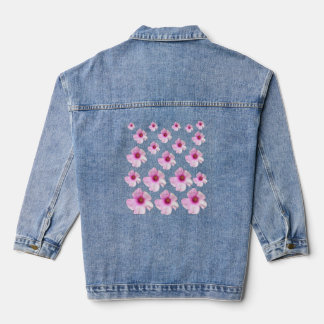 Zachte roze botanische bloemmotief blauwe denim ja jacket