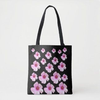 Zachte Roze Botanische Bloemmotief Zwarte Tote Tas