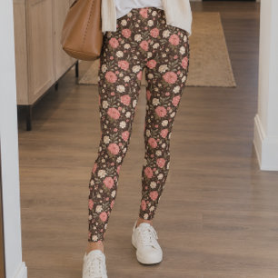 Zachte Roze Bruine Pioenrozen Leggings