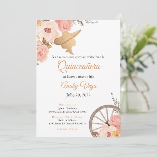 Zachte Roze Charra Waterverf Uitnodiging, Roze Kaart (Staand voorkant)