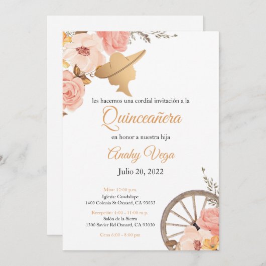 Zachte Roze Charra Waterverf Uitnodiging, Roze Kaart (Voorkant / Achterkant)