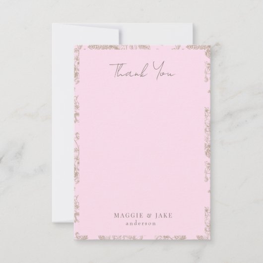 Zachte Roze Chinoiserie Elegante bruiloft Dank u Bedankkaart (Voorkant)