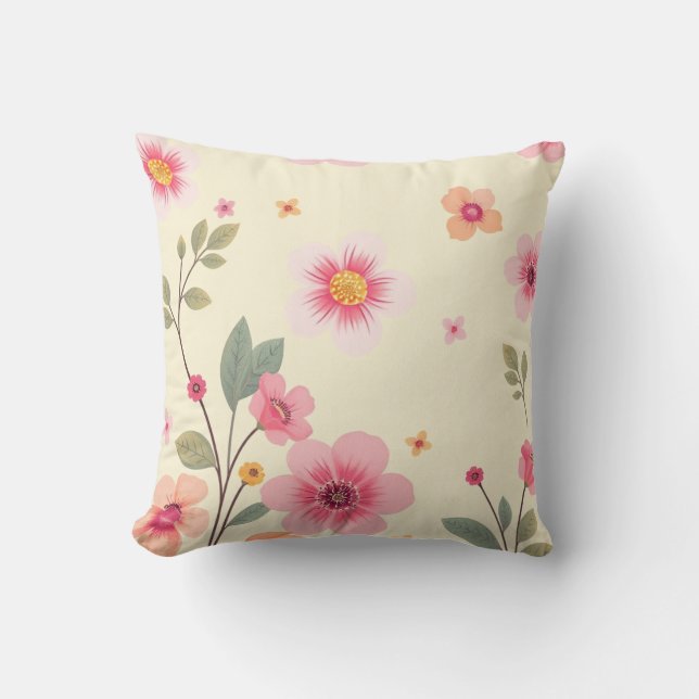 Zachte Roze Cottage Bloemenkussen Kussen (Voorkant)