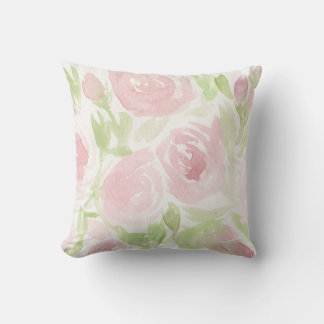 Zachte Roze Cottage Stijl Watercolorrozen Kussen