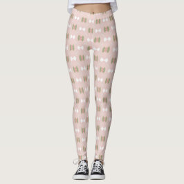 Zachte roze diamantrooster met olijf- en blosbloem leggings