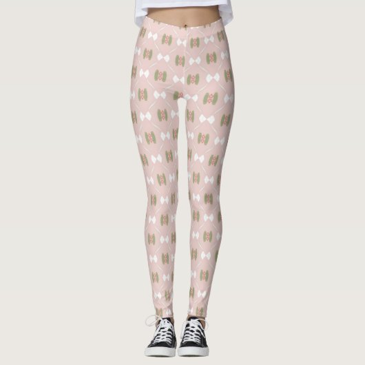Zachte roze diamantrooster met olijf- en blosbloem leggings (Voorkant)