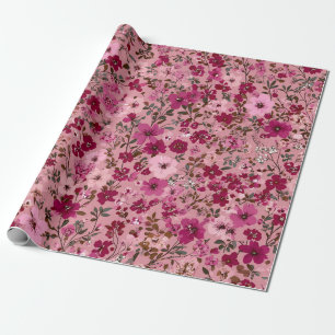 Zachte Roze Ditsy Bloem  Pastel Boho 70s Vintage  Cadeaupapier