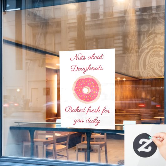 Zachte Roze Donut met Spikkels Doughnut Winkel  Raamsticker (Cafe Raam)