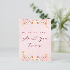 Zachte Roze Elegante Bloemige Bedankt Moederdag Briefkaart