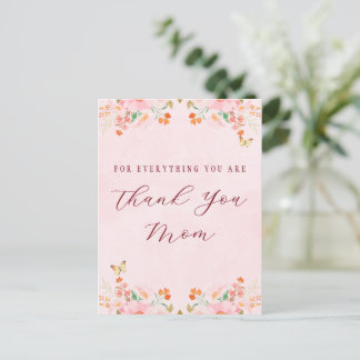 Zachte Roze Elegante Bloemige Bedankt Moederdag Briefkaart