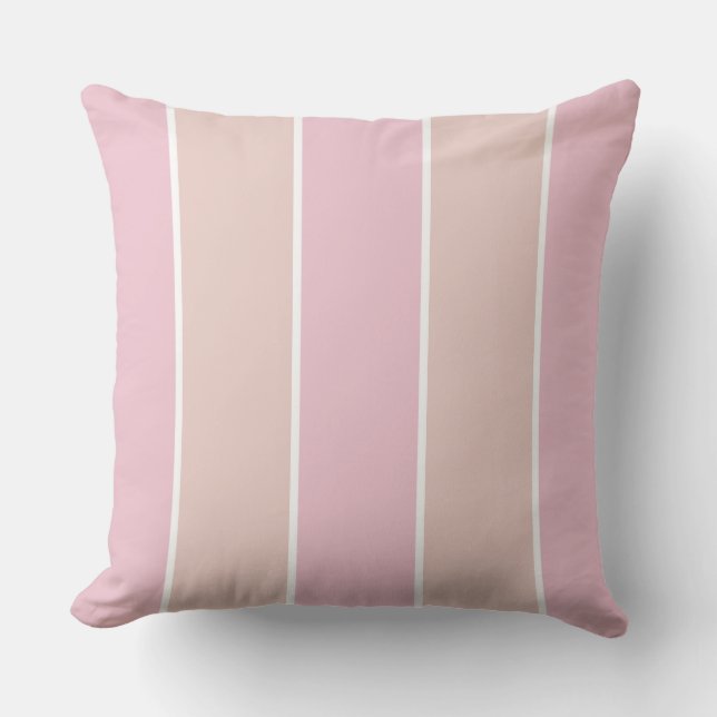 Zachte Roze en Beige Verticale Streeppatroon Kussen (Voorkant)