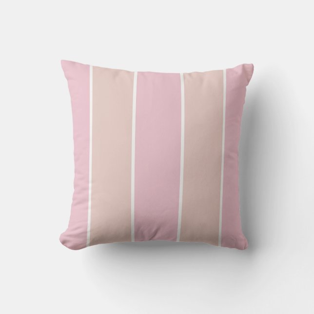 Zachte Roze en Beige Verticale Streeppatroon Kussen (Voorkant)