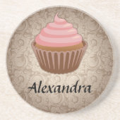 Zachte roze en bruine cupcake, gepersonaliseerde a zandsteen onderzetter (Voorkant)