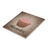 Zachte Roze en Bruine Cupcake, Gepersonaliseerde Tegeltje (Zijkant)