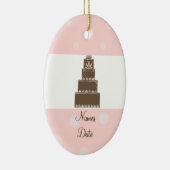Zachte roze en Chocolade-bruiloft Keramisch Ornament (Rechts)