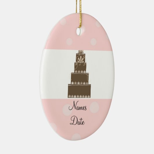 Zachte roze en Chocolade-bruiloft Keramisch Ornament (Rechts)