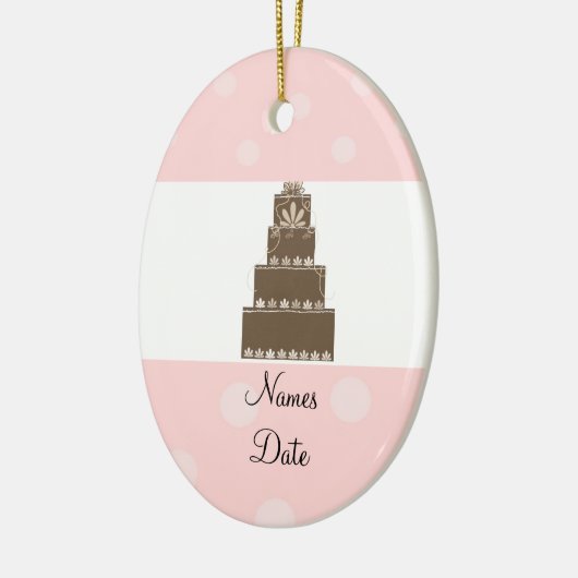 Zachte roze en Chocolade-bruiloft Keramisch Ornament (Links)