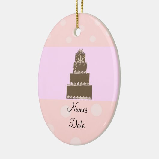 Zachte roze en Chocolade-bruiloft Keramisch Ornament (Links)