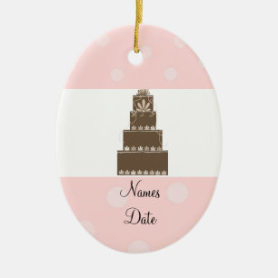Zachte Roze en Chocolade Trouwtaart Keramisch Ornament