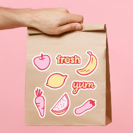 Zachte roze en gele fruit- en groentestickers set sticker