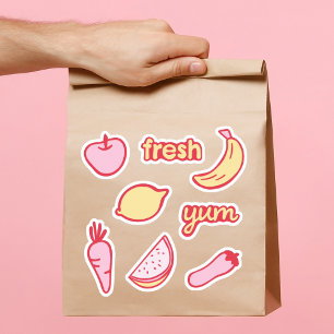 Zachte roze en gele fruit- en groentestickers set sticker