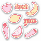 Zachte roze en gele fruit- en groentestickerset sticker (Voorkant)