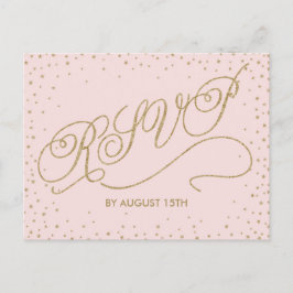 Zachte roze en goudglittersterren RSVP-Briefkaart Uitnodiging Briefkaart