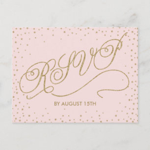 Zachte roze en goudglittersterren RSVP-Briefkaart Uitnodiging Briefkaart