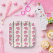 Zachte roze en groene chrysanthemum bloemstrepen papieren bordje (Feest)