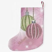 Zachte roze en groene faux glitter sierents Balls Kleine Kerstsok (Achterkant)