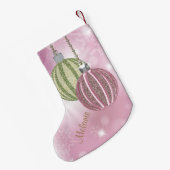 Zachte roze en groene faux glitter sierents Balls Kleine Kerstsok (Achterkant (Hangend))