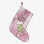 Zachte roze en groene faux glitter sierents Balls Kleine Kerstsok (Voorkant (Hangend))