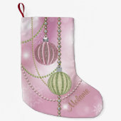 Zachte roze en groene faux glitter sierents Balls Kleine Kerstsok (Voorkant)