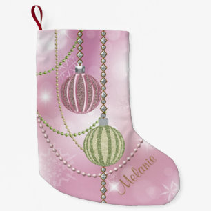 Zachte roze en groene faux glitter sierents Balls Kleine Kerstsok