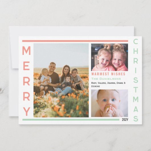 Zachte roze en groene minimalistische fotocollage feestdagenkaart (Voorkant)