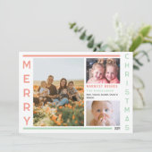 Zachte roze en groene minimalistische fotocollage feestdagenkaart (Staand voorkant)