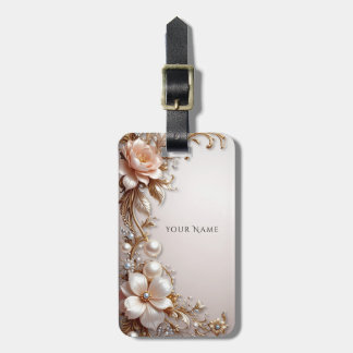 Zachte roze en witte bloemen bagagelabel
