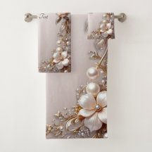 Zachte Roze en Witte Bloemen Handdoeken Set
