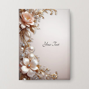 Zachte roze en witte bloemen knoop button
